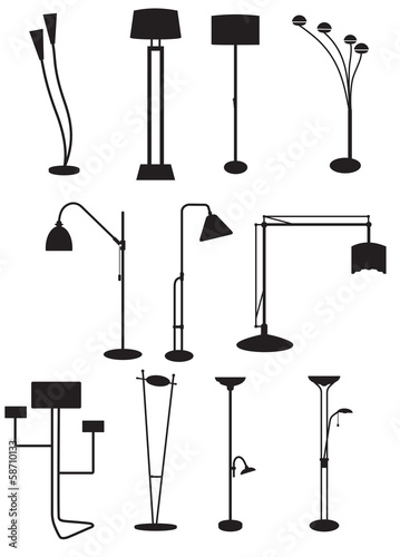 Vector silhouette set of floor lamp