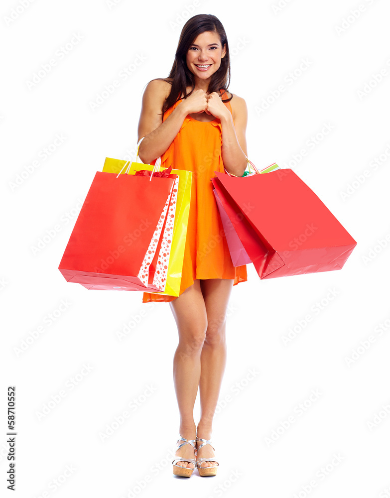 Happy shopping girl with bags.