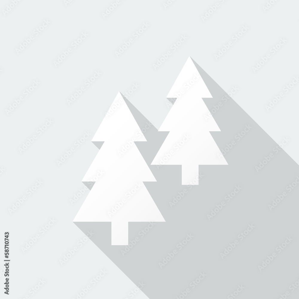 Fir trees icon with long shadow on snow-white background Fir trees icon with long shadow on snow-white background