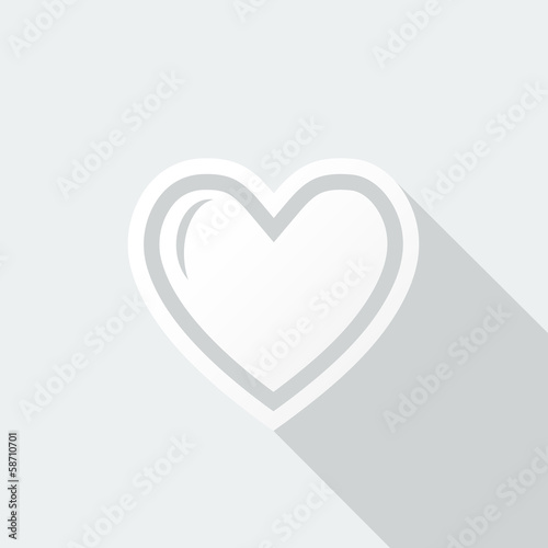 Heart icon with long shadow on snow-white background
