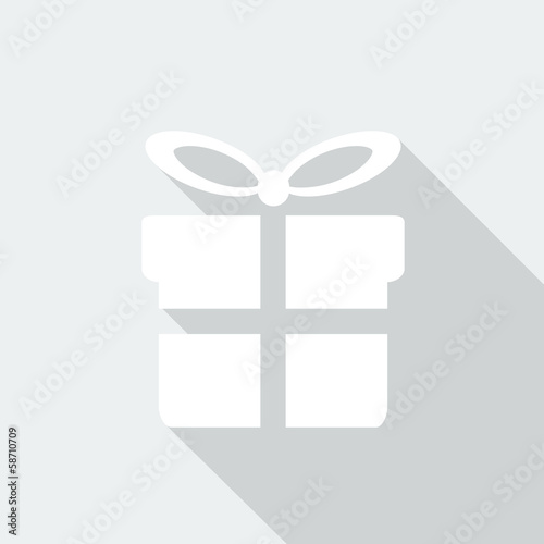 Present icon with long shadow on snow-white background