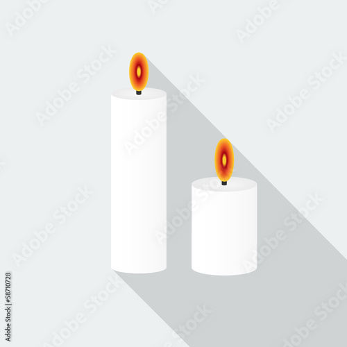 Candles icon with long shadow on snow-white background
