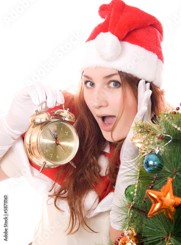 Santa woman with clock