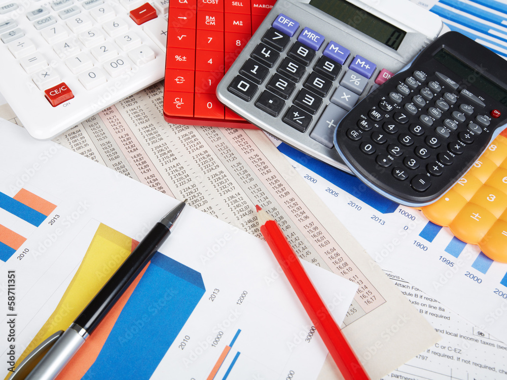 Calculator and office objects. Calculator and office objects.