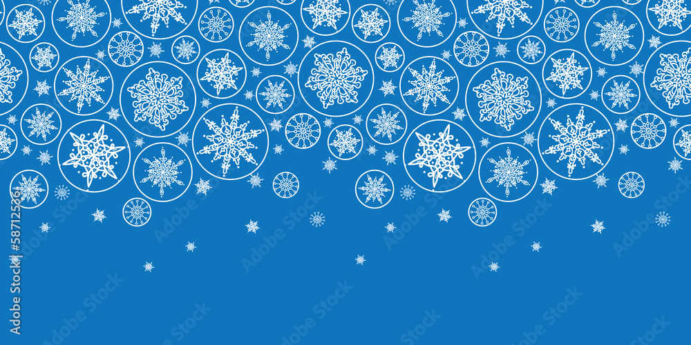 Naklejka premium vector falling snowflakes horizontal border seamless pattern