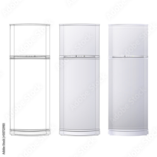 Realistic refrigerator over white background.
