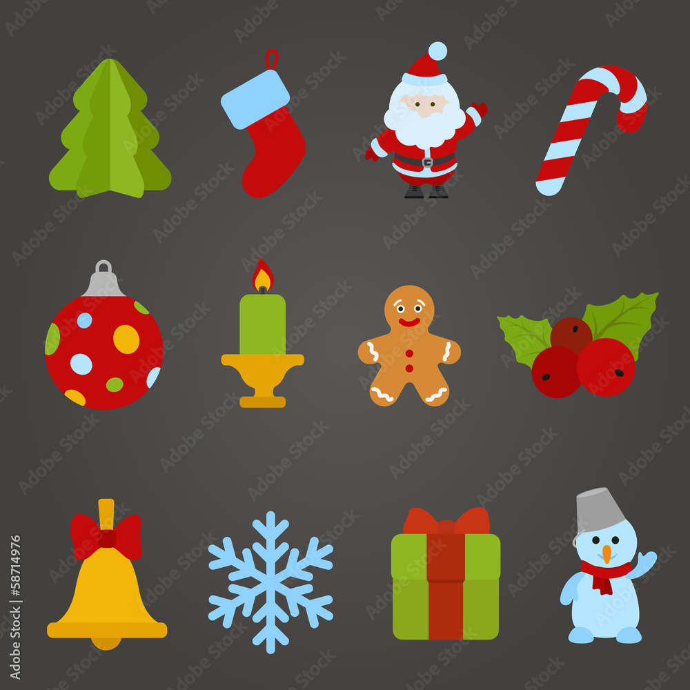 Christmas vector flat design icon set. Happy new year collection Christmas vector flat design icon set. Happy new year collection