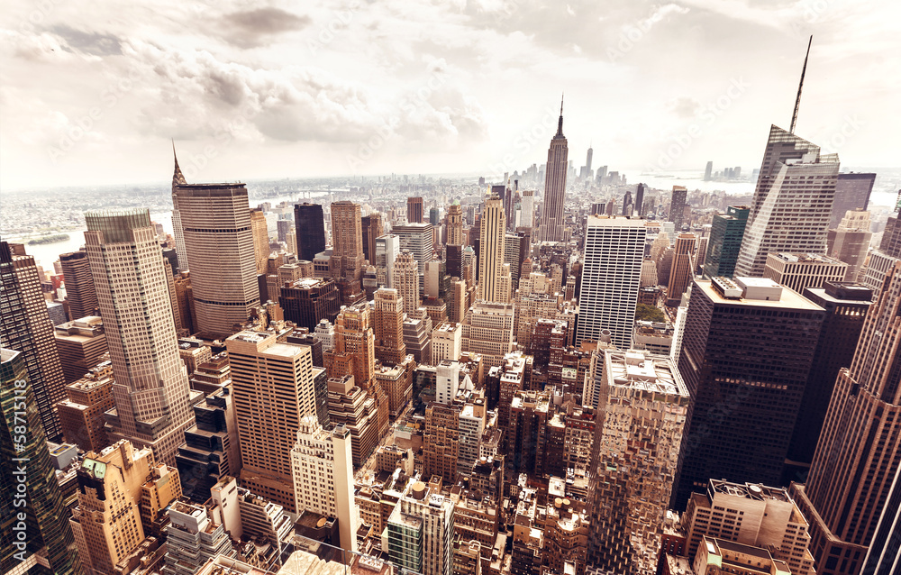 Manhattan skyline aerial view - obrazy, fototapety, plakaty 