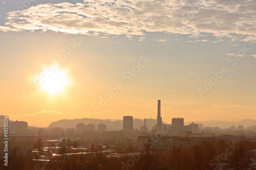 View of Ljubljana skyline in autumn sunset