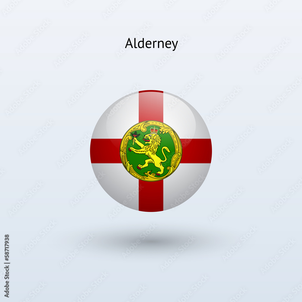Obraz premium Alderney round flag. Vector illustration.
