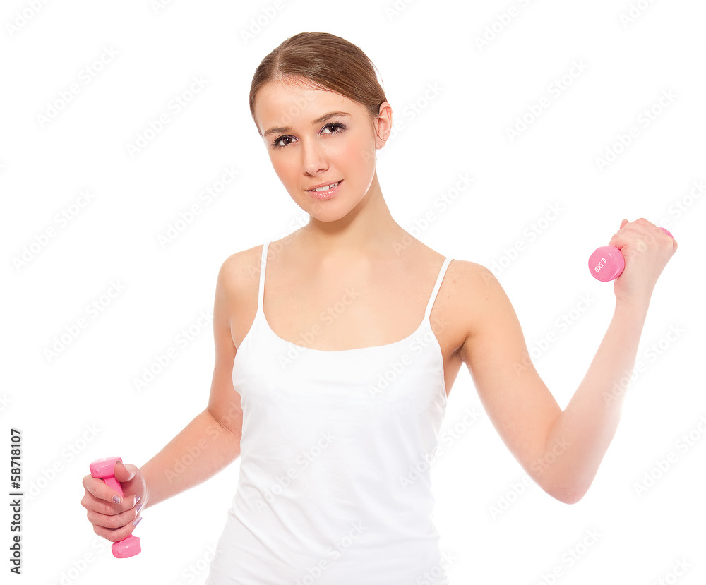 A young woman training, isolated on white background A young woman training, isolated on white background