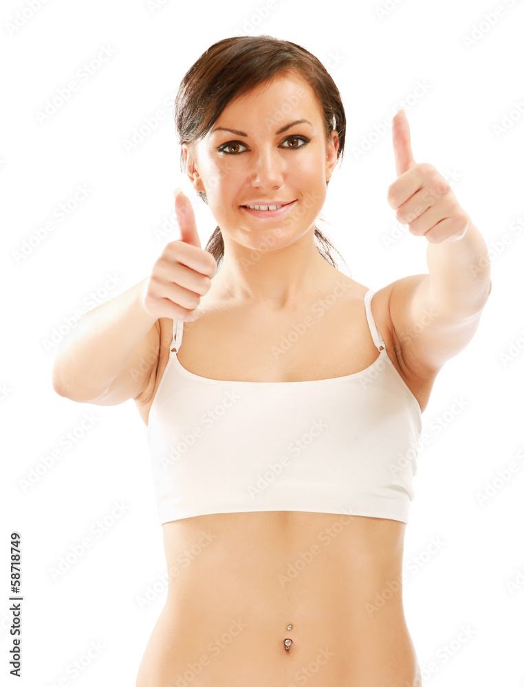 Portrait of a beautiful young woman showing ok Portrait of a beautiful young woman showing ok