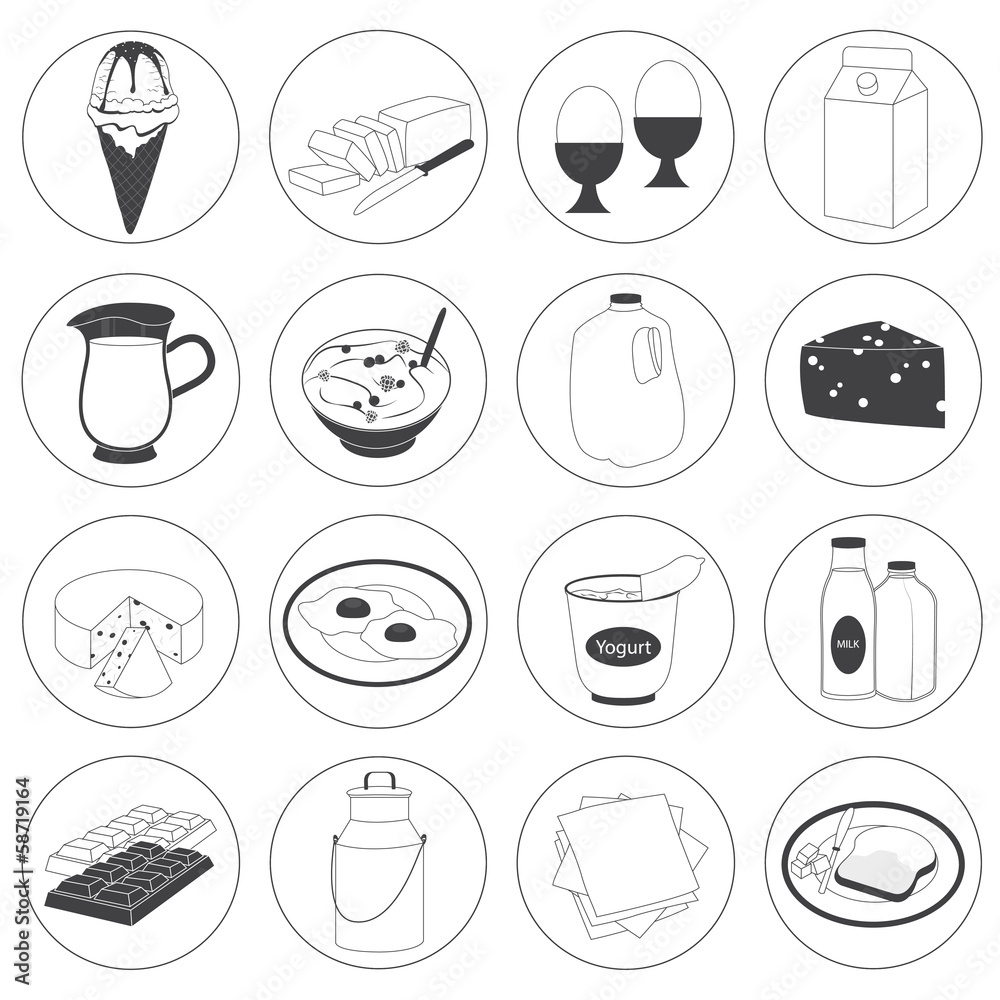 Basic Dairy Products Icons Vector Set