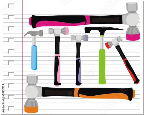 illustration hammer with on paper