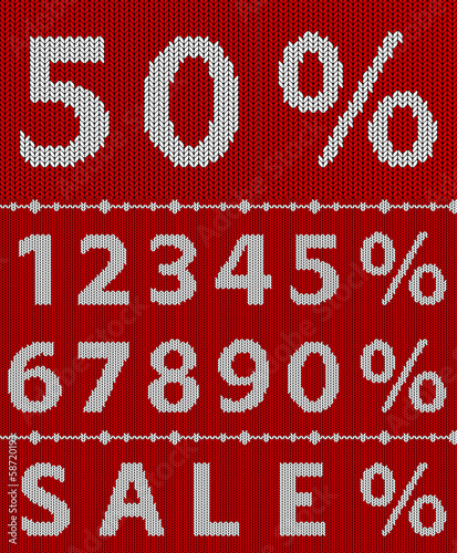 Red and white knitted sale vector template.