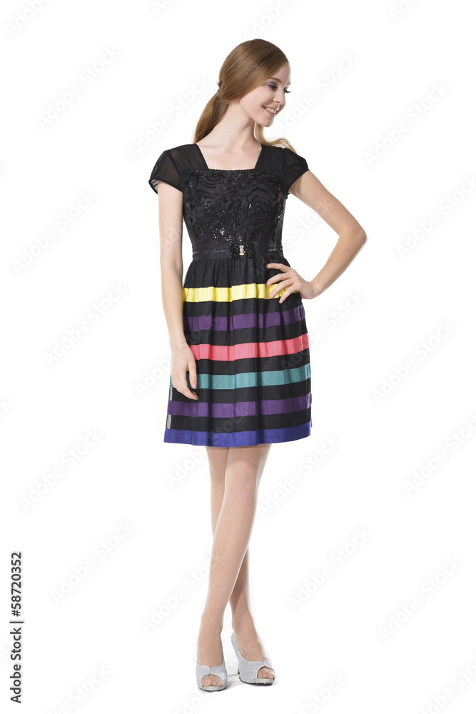 young woman in elegant dress posing on white background young woman in elegant dress posing on white background