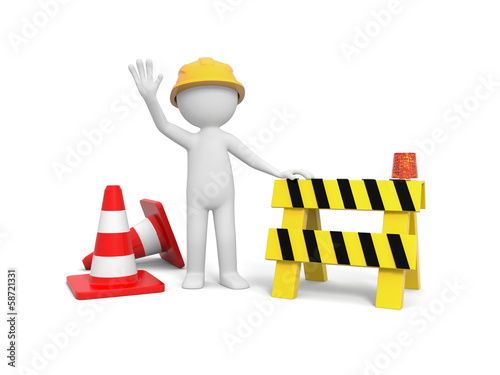 Bilde på lerret Worker with roadblock