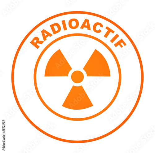 radioactif sur bouton web rond orange