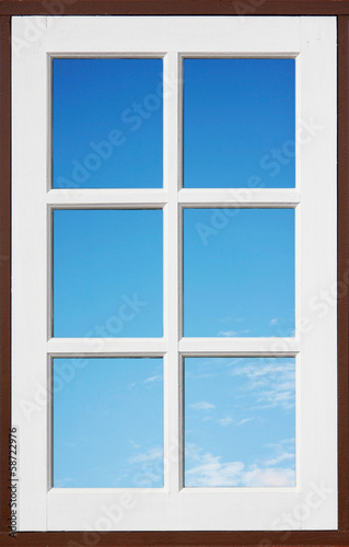 white window with blue sky