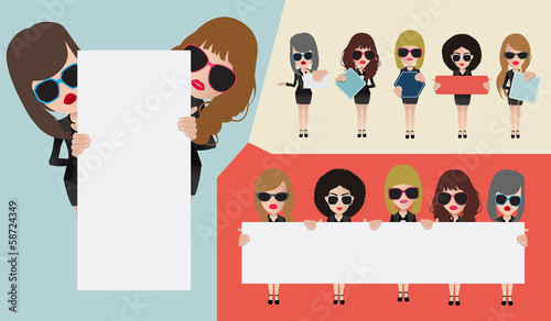 Vector business woman holding sign