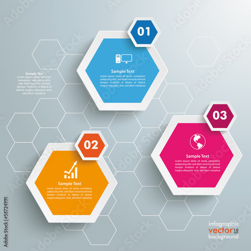 Three Colored Hexagons Background