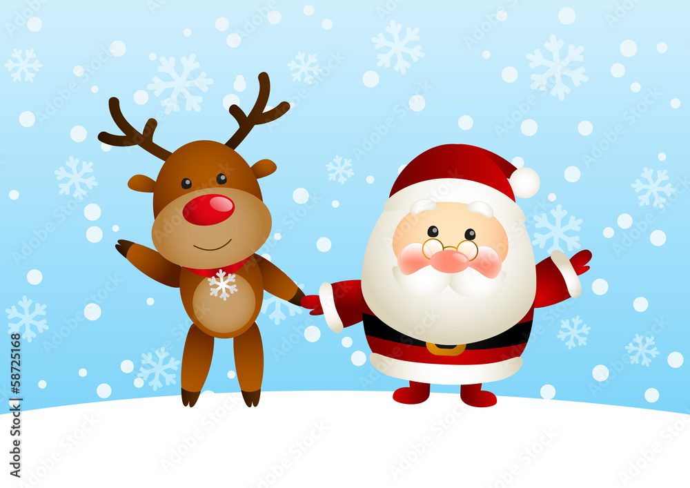 Funny Santa and cute deer Funny Santa and cute deer