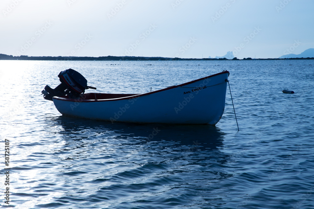 Boat in Estany des Peix at Formentera Balearic Islands