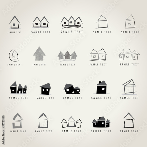 House Icons Set - Isolated On Gray Background
