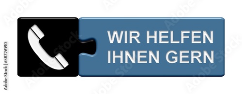 Puzzle-Button schwarz blau: Wir helfen Ihnen gern photo