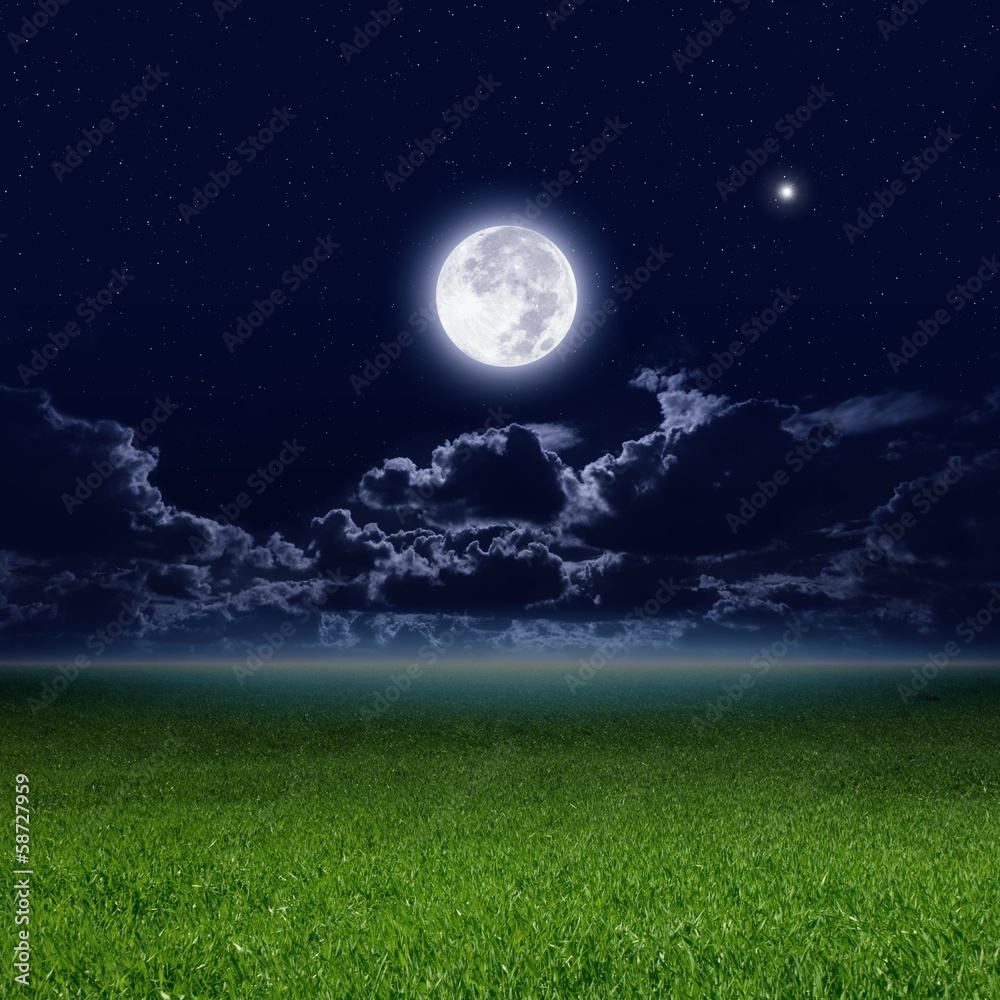 Full moon, green field