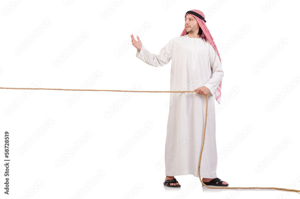 Arab in tug of war concept on white Arab in tug of war concept on white