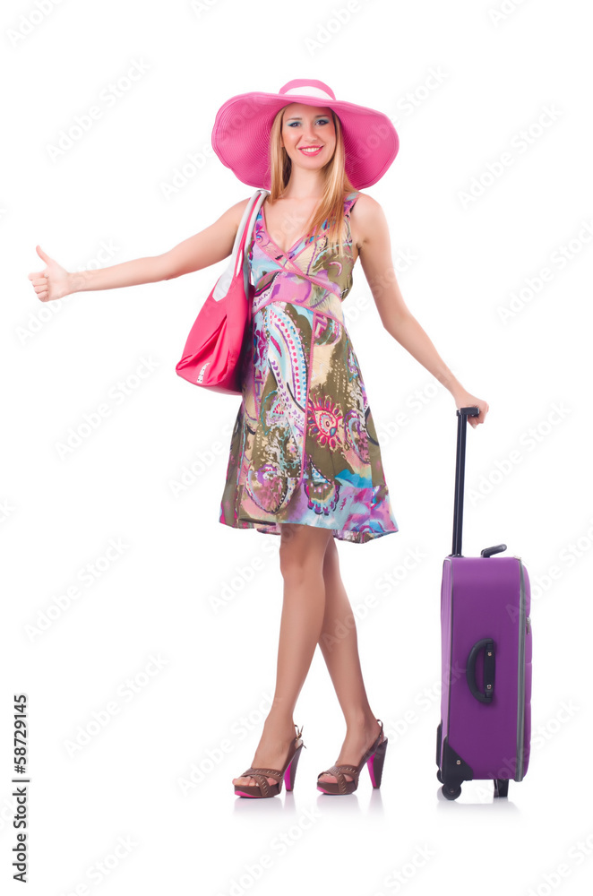 Girl with suitcases isolated on white Girl with suitcases isolated on white