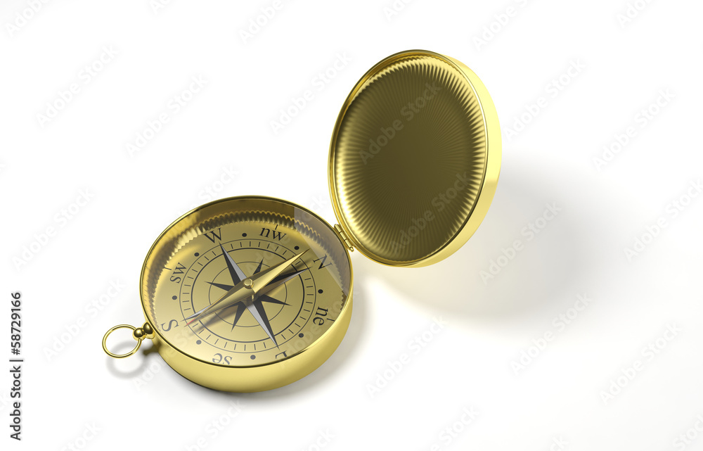 3D gold compass on white background 3D gold compass on white background