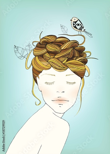 Girl's Nest Hair Illustration