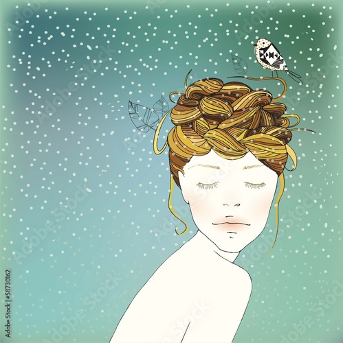 Winter Girl's Nest Hair Illustration