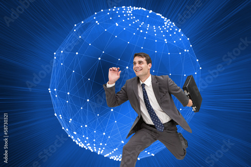 Composite image of cheerful businessman in a hury photo