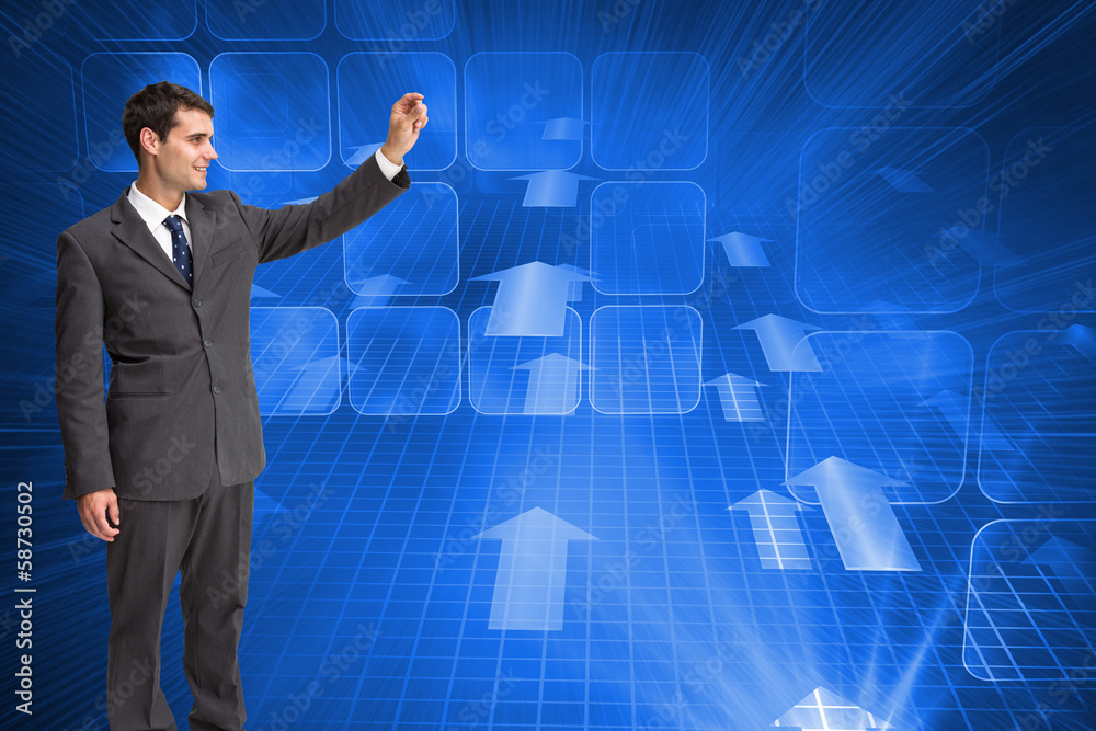Composite image of happy businessman touching Composite image of happy businessman touching