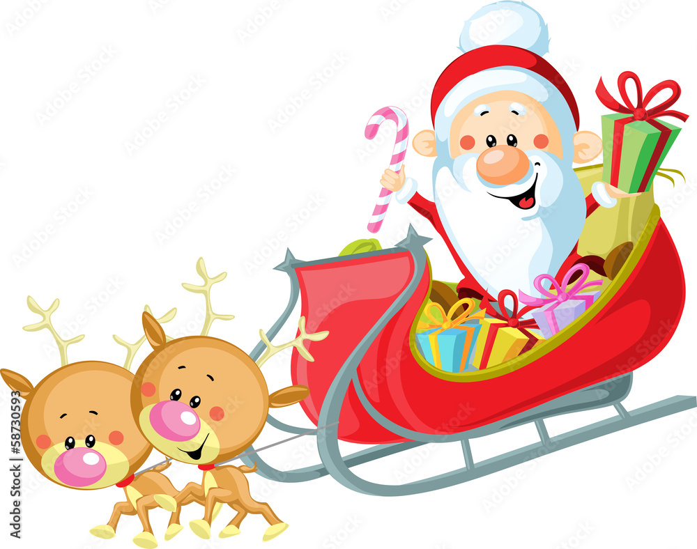 Santa Sleigh and Reindeer isolated on white background Santa Sleigh and Reindeer isolated on white background