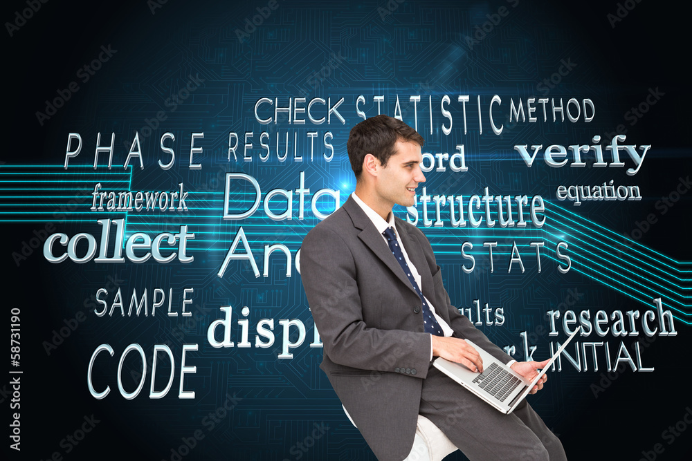 Composite image of businessman using laptop Composite image of businessman using laptop