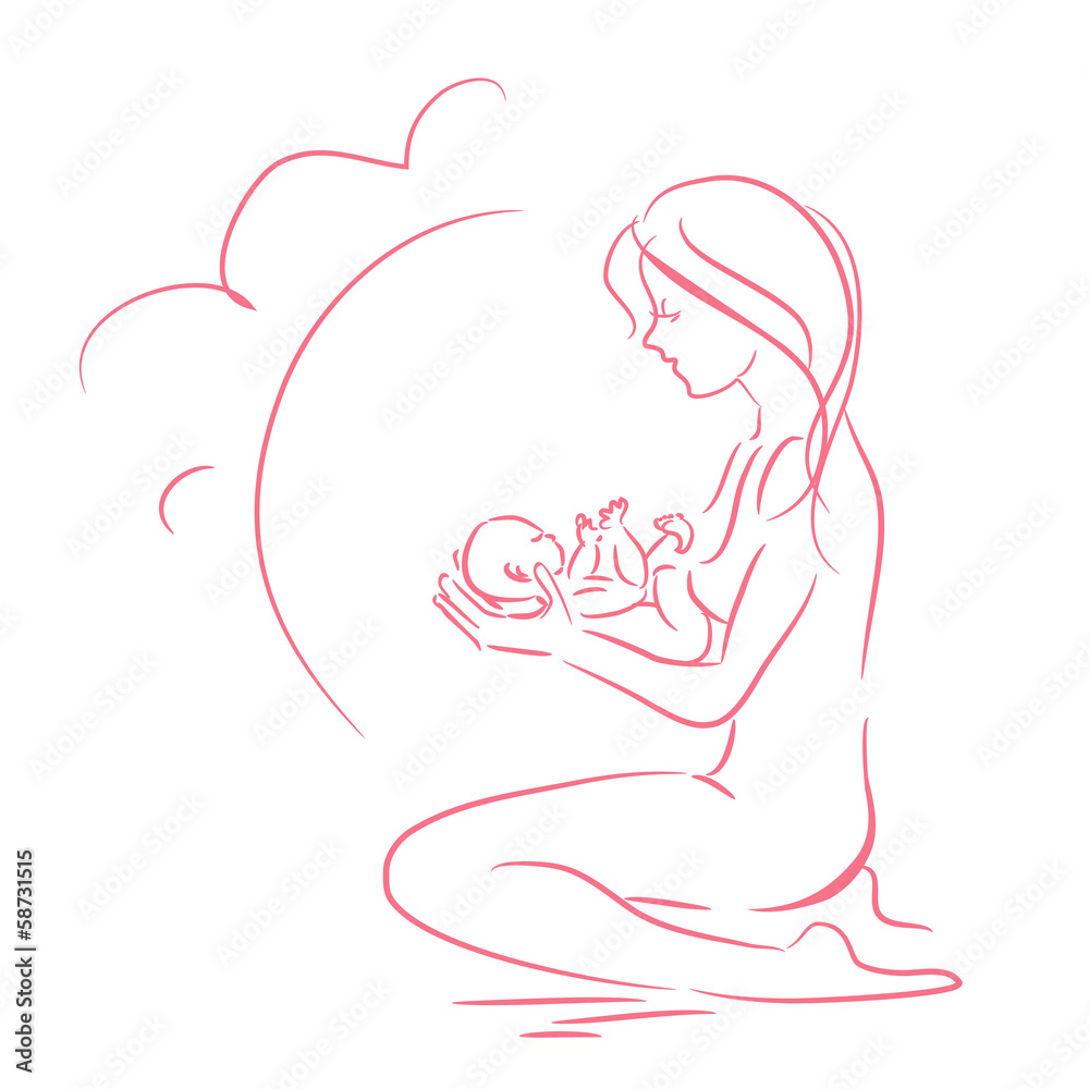 sketch of a girl with a baby