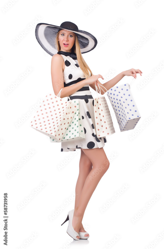 Girl after good shopping on white Girl after good shopping on white