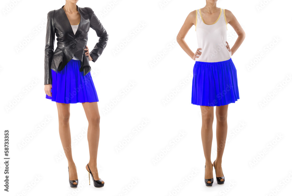 Fashion concept with woman clothing on white Fashion concept with woman clothing on white
