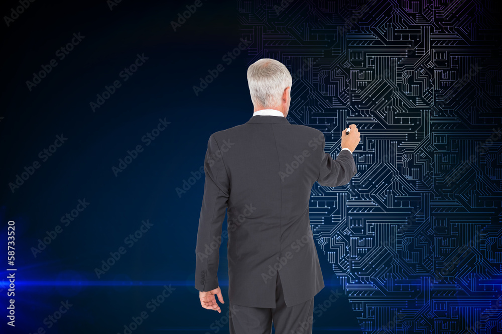 Composite image of rear view of businessman standing and writing Composite image of rear view of businessman standing and writing