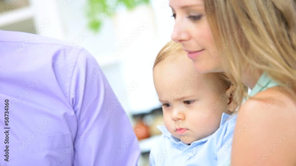 Close Up Caucasian Mother Baby Boy Organic Tomatoes Close Up Caucasian Mother Baby Boy Organic Tomatoes
