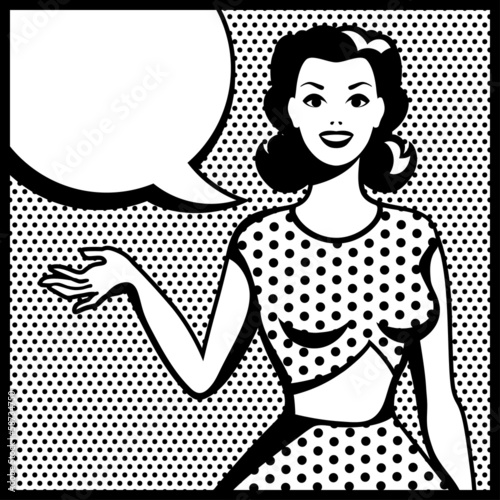 Illustration of retro girl in pop art style.