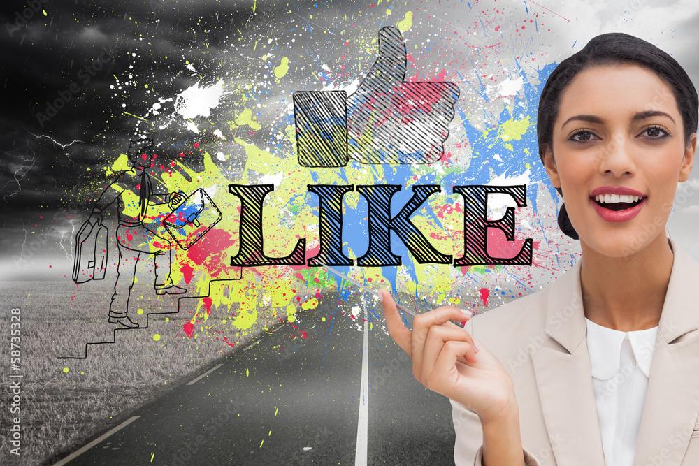 Composite image of smiling businesswoman holding a pen Composite image of smiling businesswoman holding a pen