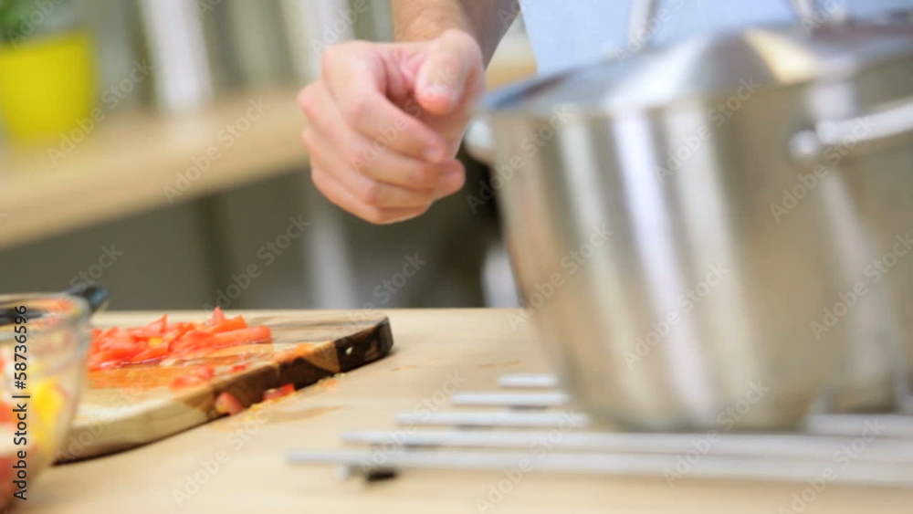 Close Up Male Caucasian Hands Vegetables Kitchen Close Up Male Caucasian Hands Vegetables Kitchen