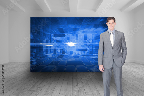 Composite image of portrait af a charismatic businessman standin