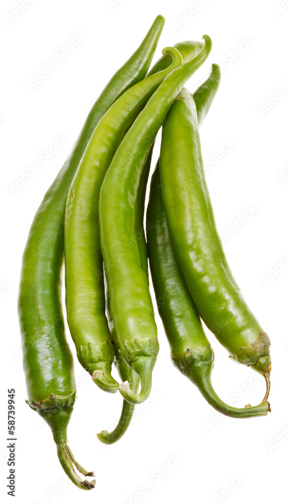 several pods of green hot peppers several pods of green hot peppers