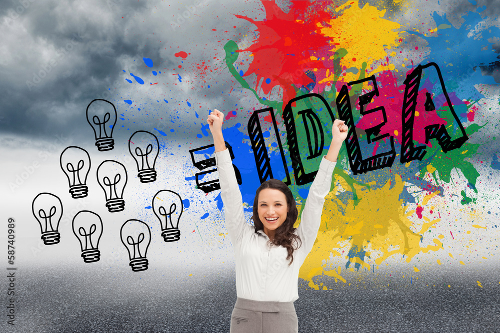 Composite image of cheerful businesswoman Composite image of cheerful businesswoman